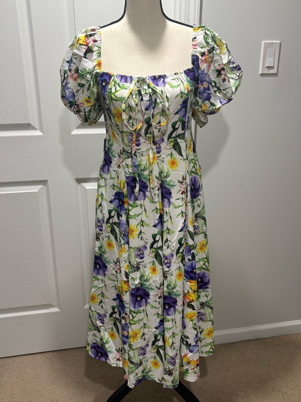 Spring Summer Floral Flowy Midi Dress